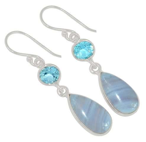 Sterling silver earrings - BLUE LACE AGATE AND BLUE TOPAZ