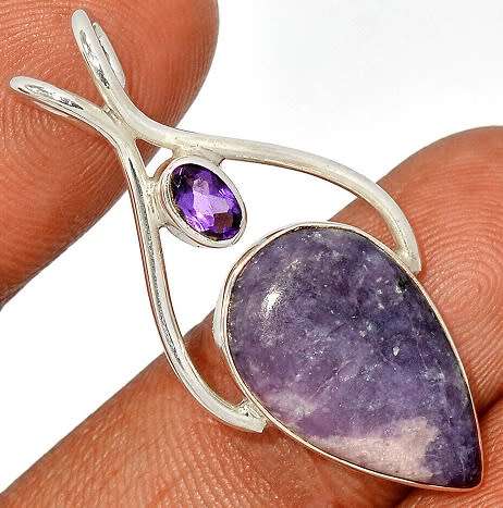 Sterling silver pendant - LEPIDOLITE and AMETHYST