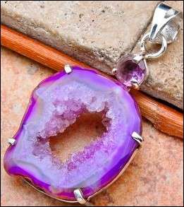 Sterling silver pendant - GEODE SLICE & AMETHYST - Dreams Collection