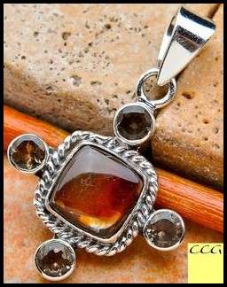 Sterling silver pendant - AMMOLITE and SMOKY QUARTZ - Dreams Collection