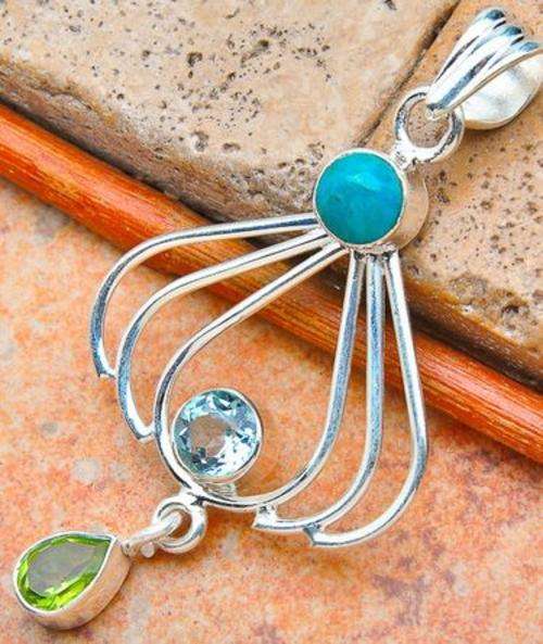 Sterling silver pendant - TURQUOISE, BLUE TOPAZ & PERIDOT - Dreams Collection