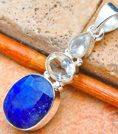 Sterling silver pendant - SAPPHIRE & QUARTZ - Dreams Collection