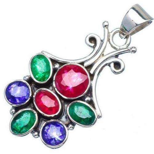 Sterling silver pendant - RUBY, EMERALD & SAPPHIRE - Dreams Collection