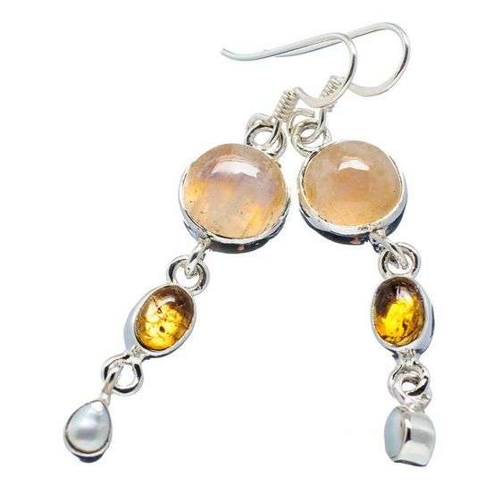 Sterling silver earrings - YELLOW RAINBOW MOONSTONE, CITRINE & PEARL - Dreams Collection