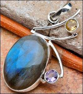 Sterling silver pendant - LABRADORITE, CITRINE & AMETHYST - Dreams Collection