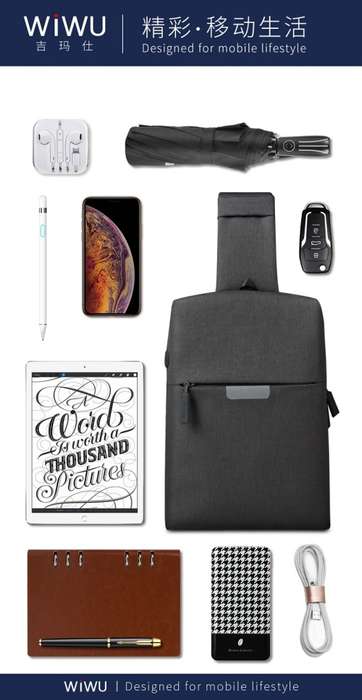 WiWu USB Anti-Theft Cross Body Bag - Middle strap design  (Local Stock)- GREAT DEALS!!