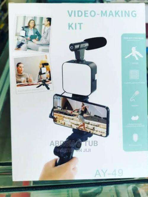 Video vlogger kits ay49 - microphone led fill light mini tripod for phone vlog video recording