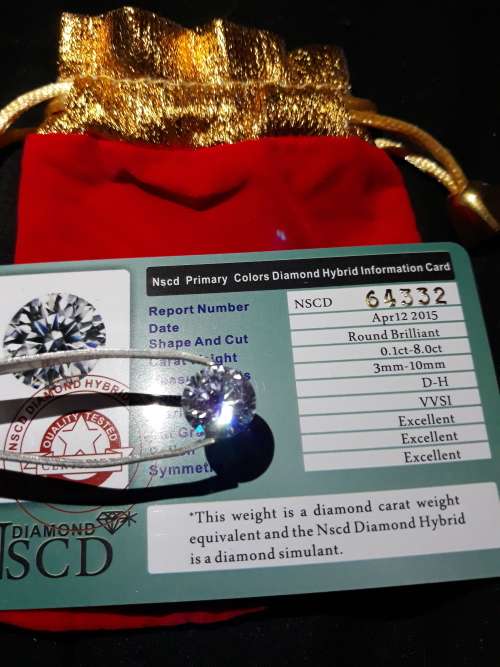 Stunning 10mm x 10 mm by 7 mm 8.7ct hydrid diamond with identification card
