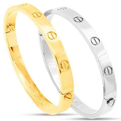 Set of 2 Bracelets, stamped 18KGP Gold Filled. Inspired by designer Love Bracelet