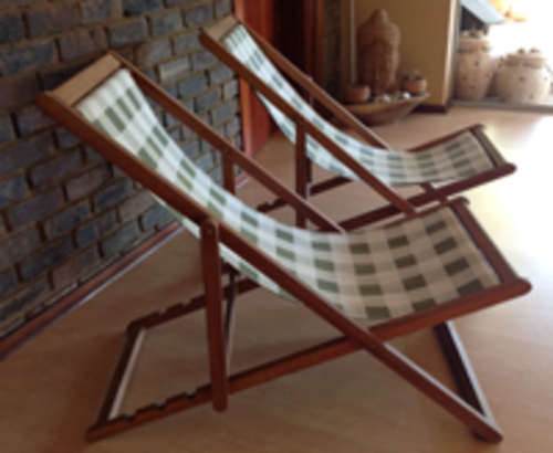 Wooden deck chairs.