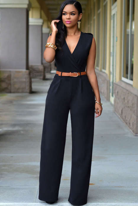 ELEGANT V NECK WITH BELT DETAIL JUMPSUIT (SMALL TO PLUS SIZE)