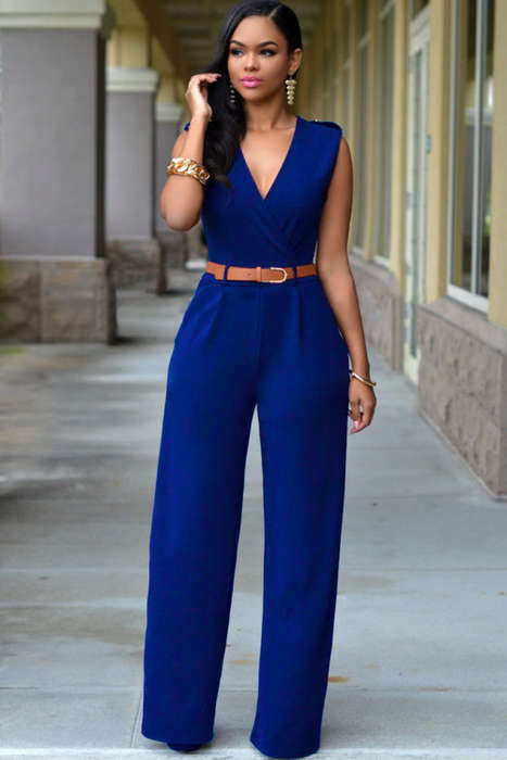 STYLISH WIDE LEG WITH BELT DETAIL JUMPSUIT