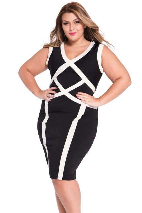 **PLUS SIZE** TRENDY COLOUR BLOCK DESIGN MIDI DRESS