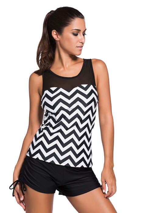 Tankini Top Racer Back Mesh Splice Padded Swimsuit Costume Beachwear Small to Plus Size