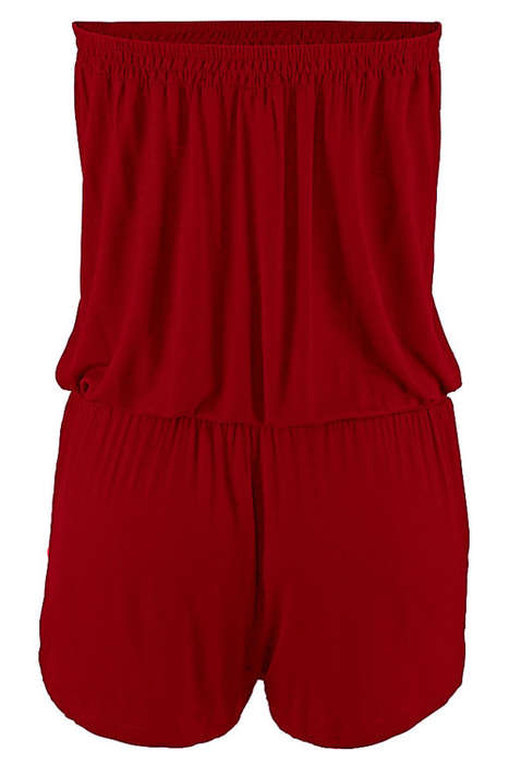 Burgendy Strapless Relaxed Summer Elastic Waist Romper Playsuit