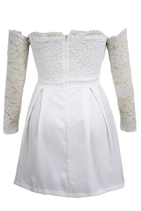 Women's White Lace Bodice Off Shoulder Pleated Skater Dress Formal Cocktail Party Night Club Evening
