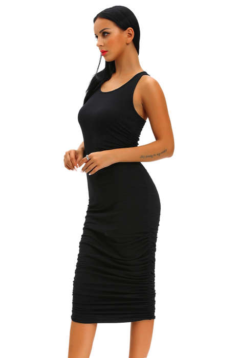 PRETTY PLEATED DETAIL MIDI TANK DRESS