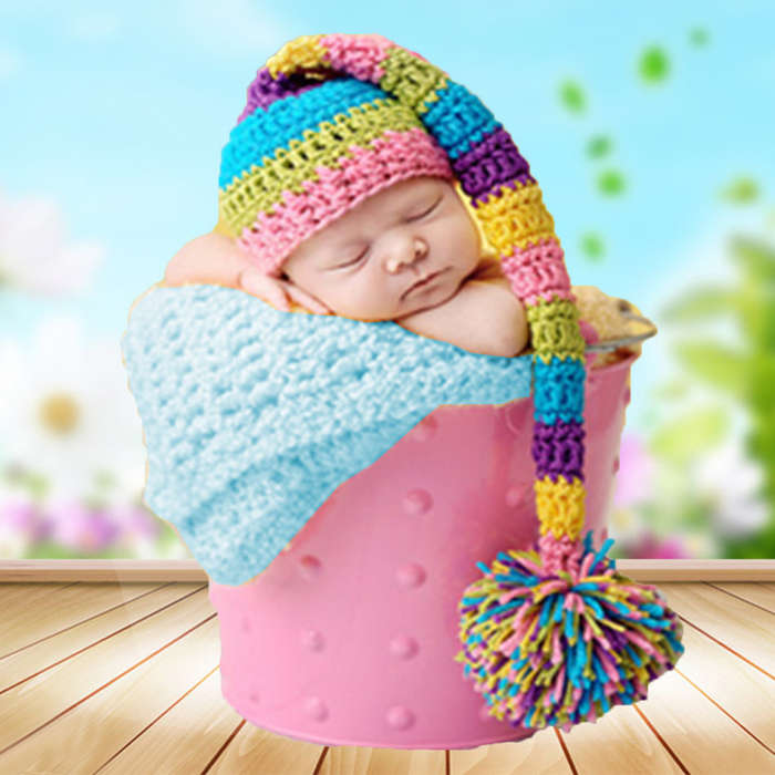 0-3 Months Baby Colorful Tail Hat Crochet Knit Cap Costume Photography Photo Prop