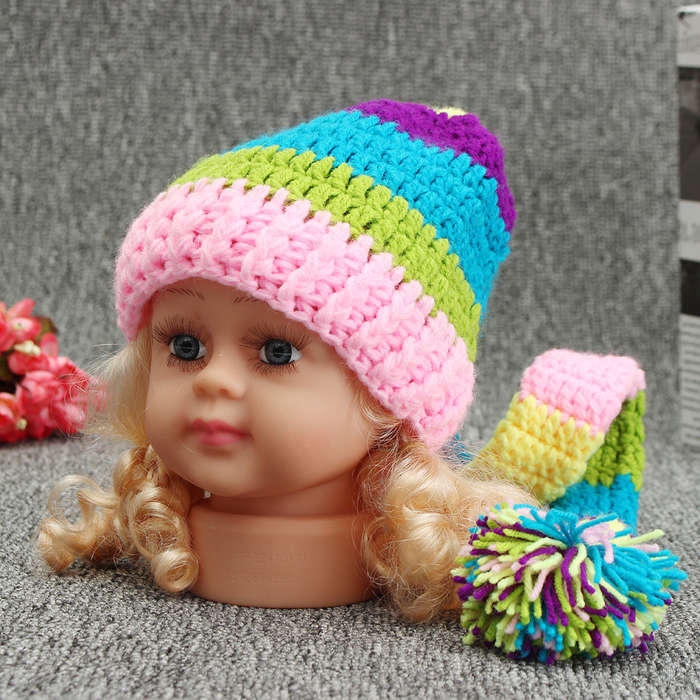 0-3 Months Baby Colorful Tail Hat Crochet Knit Cap Costume Photography Photo Prop