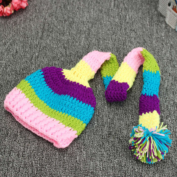 0-3 Months Baby Colorful Tail Hat Crochet Knit Cap Costume Photography Photo Prop