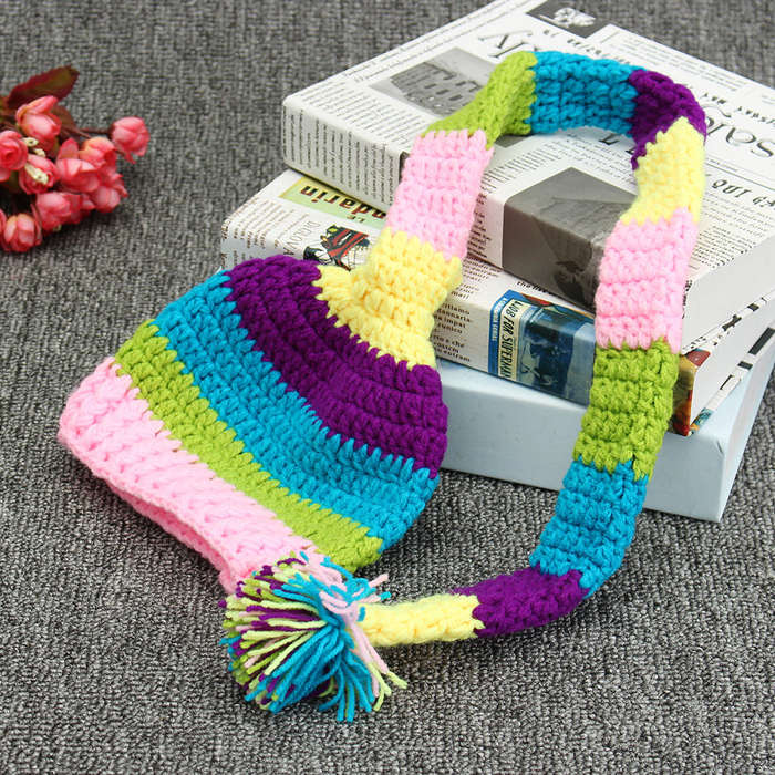 0-3 Months Baby Colorful Tail Hat Crochet Knit Cap Costume Photography Photo Prop