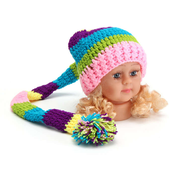 0-3 Months Baby Colorful Tail Hat Crochet Knit Cap Costume Photography Photo Prop