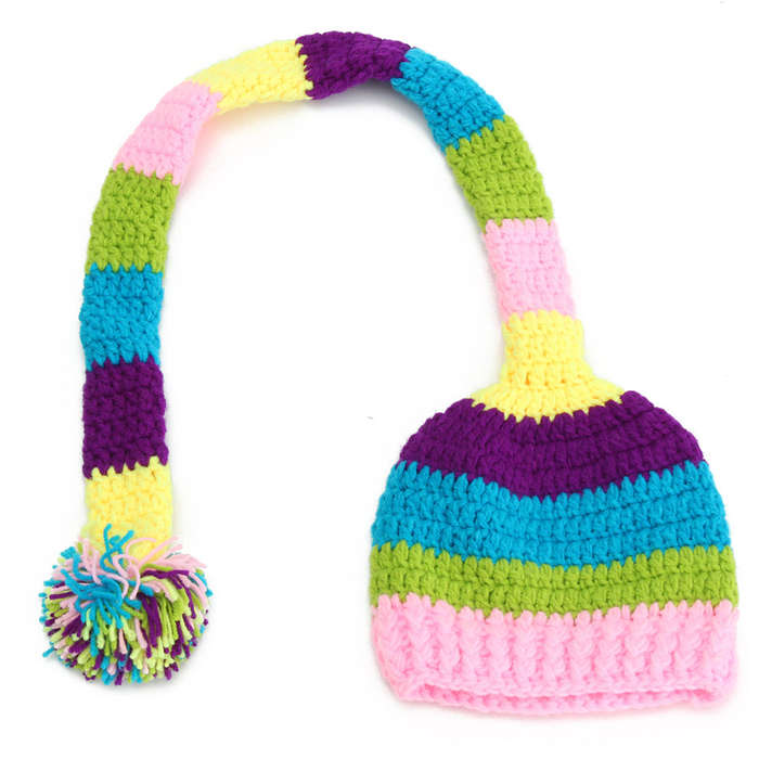 0-3 Months Baby Colorful Tail Hat Crochet Knit Cap Costume Photography Photo Prop