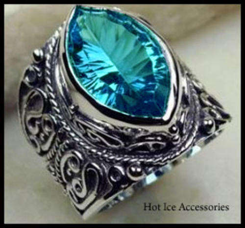 **INTERNATIONAL SHIPPING** STERLING SILVER HALLMARKED SIMULATED BLUE TOPAZ RING*NO COMBINED POSTAGE
