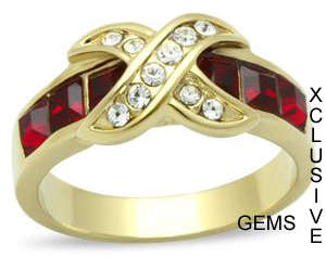 * YELLOW GOLD PLATED SIMULATED RUBY LADIES RING
