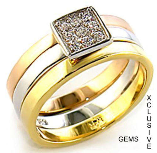* R35 POSTAGE* 18K YELLOW GOLD PLATED SIMULATED DIAMOND WEDDING RING SET