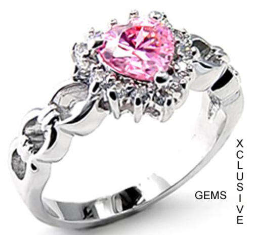 * 18K WHITE GOLD PLATED SIMULATED PINK TOPAZ LADIES RING