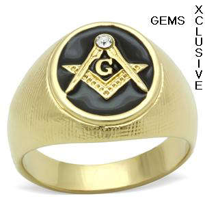 18K YELLOW GOLD PLATED SIMULATED DIAMOND MEN'S RING