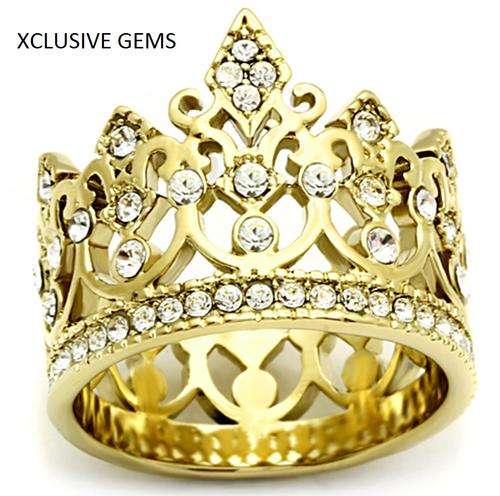 *SIMULATED DIAMOND 18K YELLOW GOLD PLATED SOLID STAINLESS STEEL WEDDING RING SET