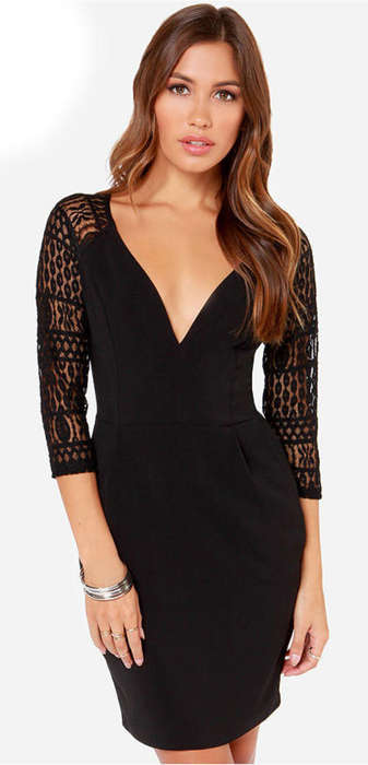 LOVELY BLACK LACE SLEEVE MINI DRESS