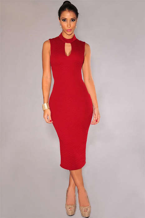 SEXY CUT AWAY DESIGN TEXTURED DRESS