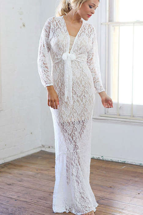 STUNNING WHITE LACE FRONT TIE MAXI DRESS