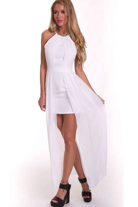 WONDERFUL WHITE CHIFFON OVERLAY MAXI DRESS