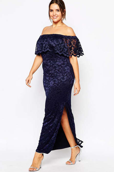 **PLUS SIZE** BEAUTIFUL BLUE LACE OFF SHOULDER MAXI DRESS