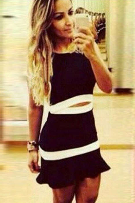 SEXY CENTRE CUT OUT WITH CONTRAST TRIM DETAIL DRESS