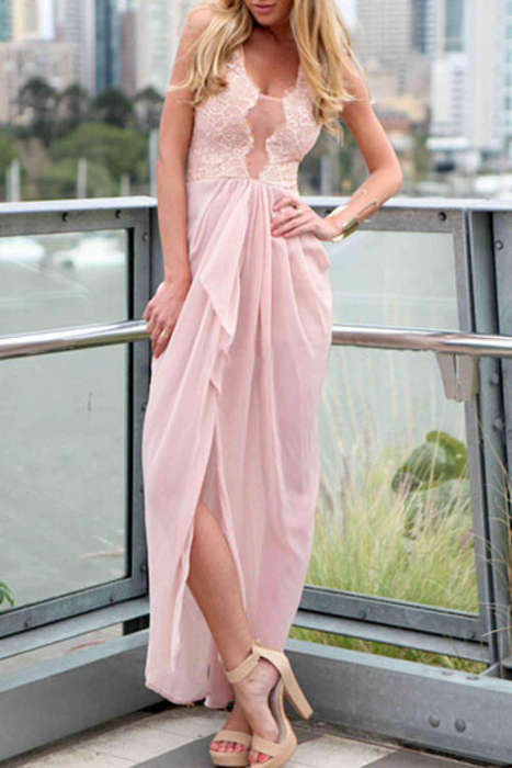 STUNNING INTRICATE LACE & MESH DETAIL MAXI DRESS