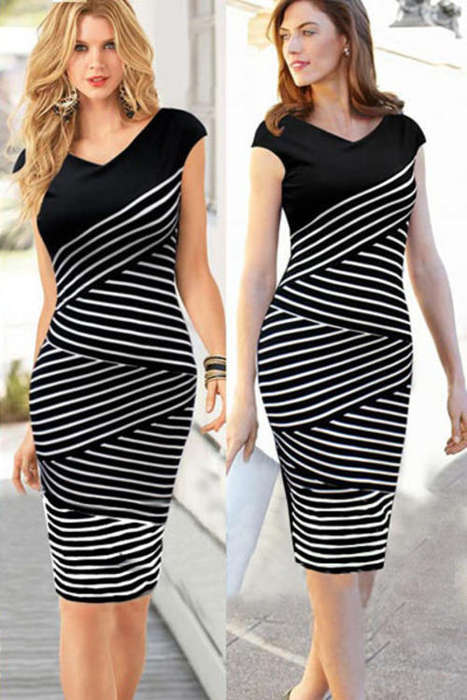 STUNNING STRIPE DETAIL BODYCON MIDI DRESS