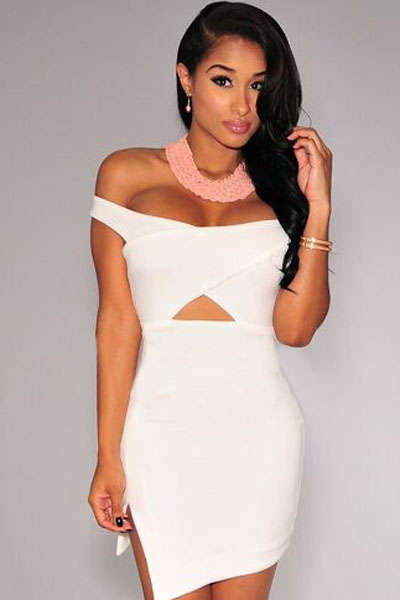 ELEGANT OFF SHOULDER CUT AWAY DETAIL DRESS