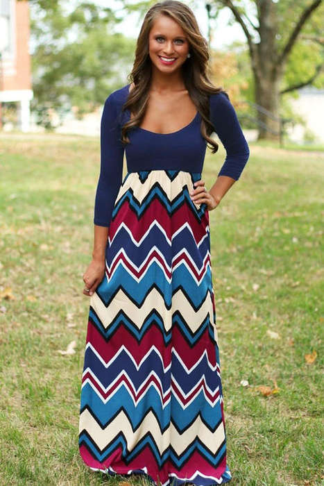 MAGNIFICENT MULTI COLOUR CHEVRON PATTERN SKIRT MAXI DRESS