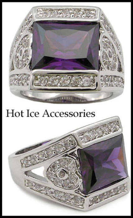**INTERNATIONAL POSTAGE** SIMULATED AMETHYST 18K WHITE GOLD PLATED RING