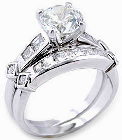 **INTERNATIONAL POSTAGE** SIMULATED DIAMOND 18K WHITE GOLD PLATED WEDDING RING SET