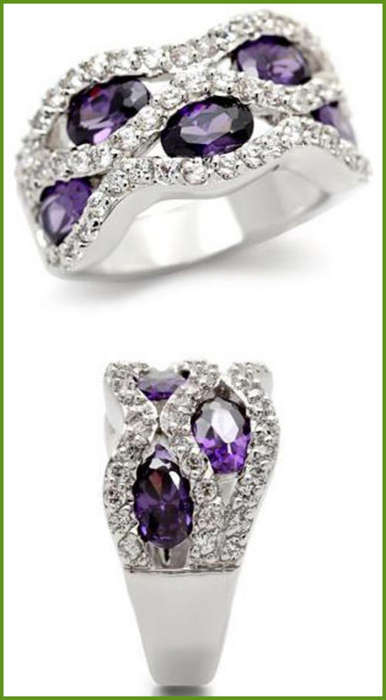 **INTERNATIONAL POSTAGE** 18K WHITE GOLD PLATED SIMULATED AMETHYST RING