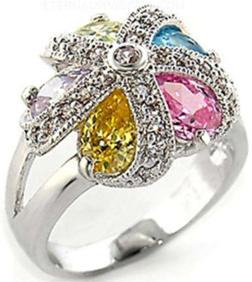 **INTERNATIONAL POSTAGE** 18K WHITE GOLD PLATED MULTI COLOURED RING