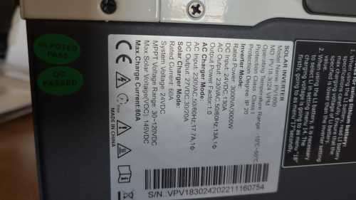 MUST PV18-3024 VPM High Frequency Off Grid Solar Inverter (24VDC/3KW)