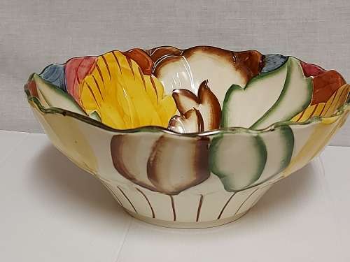 VINTAGE H J WOOD LTD BURSLEM ENGLAND HAND PAINTED GLOSS GLAZE ART POTTERY BOWL WITH VIBRANT COLOURS