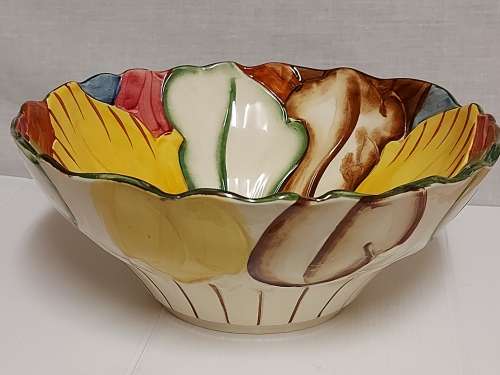 VINTAGE H J WOOD LTD BURSLEM ENGLAND HAND PAINTED GLOSS GLAZE ART POTTERY BOWL WITH VIBRANT COLOURS